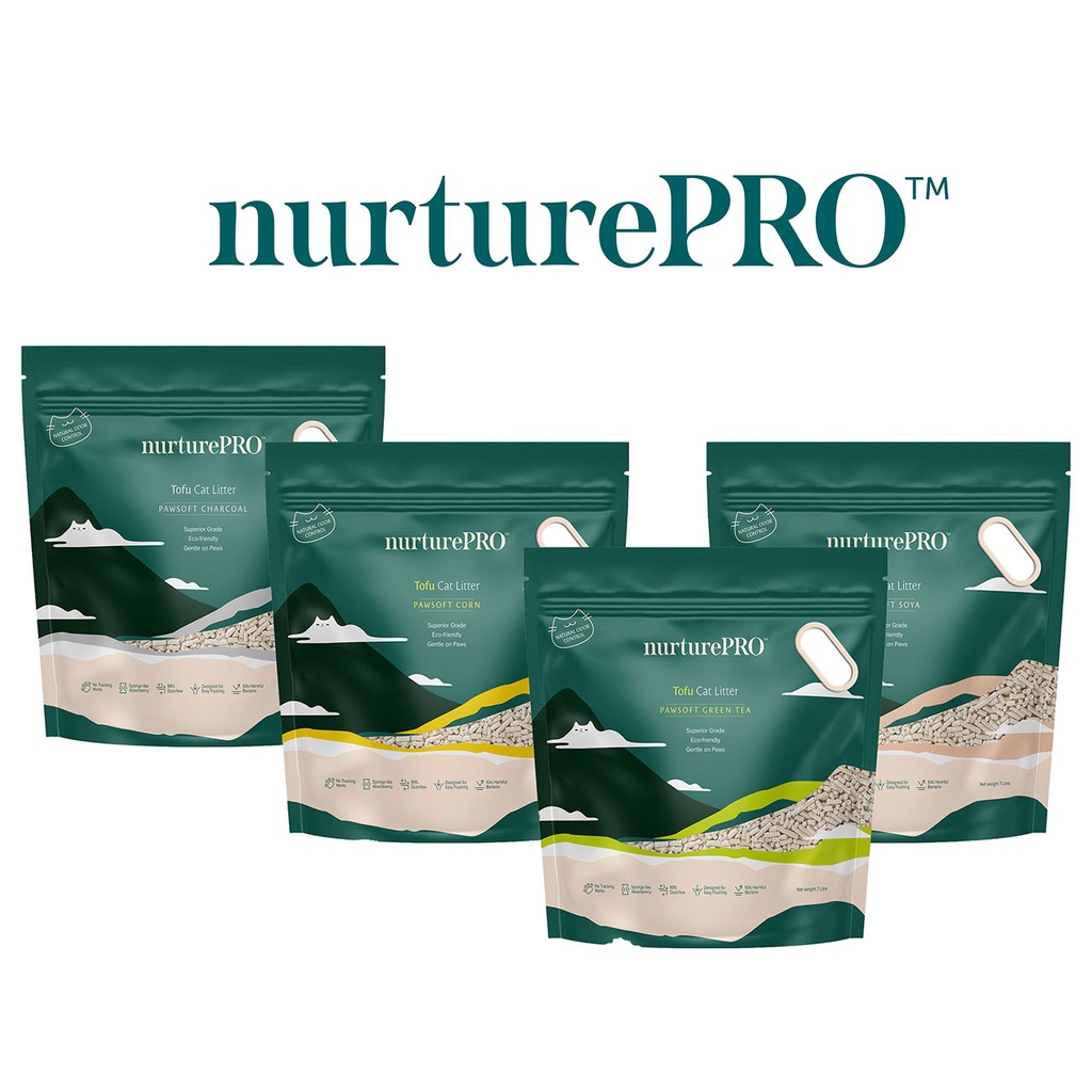 Nurture PRO Pawsoft Tofu Cat Litter 7L | Carton Deal, Soya Corn Green Tea Charcoal