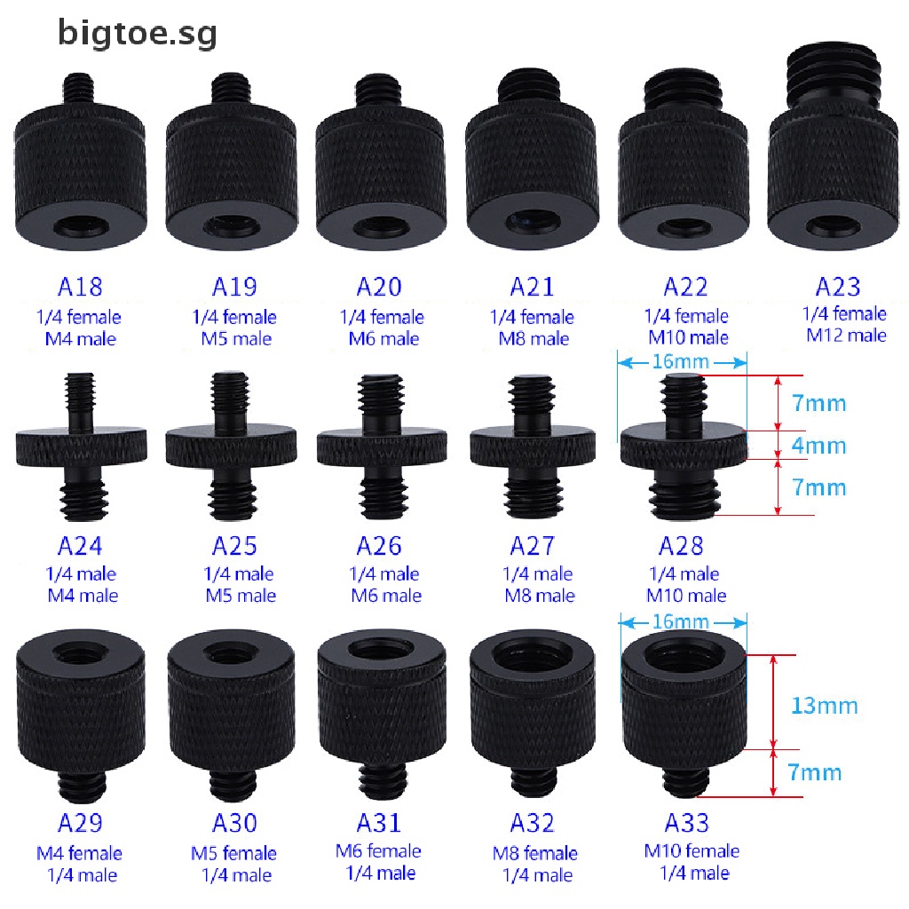 [bigtoe] Conversion Screw Dual Nuts Tripod Mount Screw 1/4 to M4 M5 M6 M8 M10 Inch Projector  Adapter Converter for DSLR Camera Tripod Photography Accessories [SG]