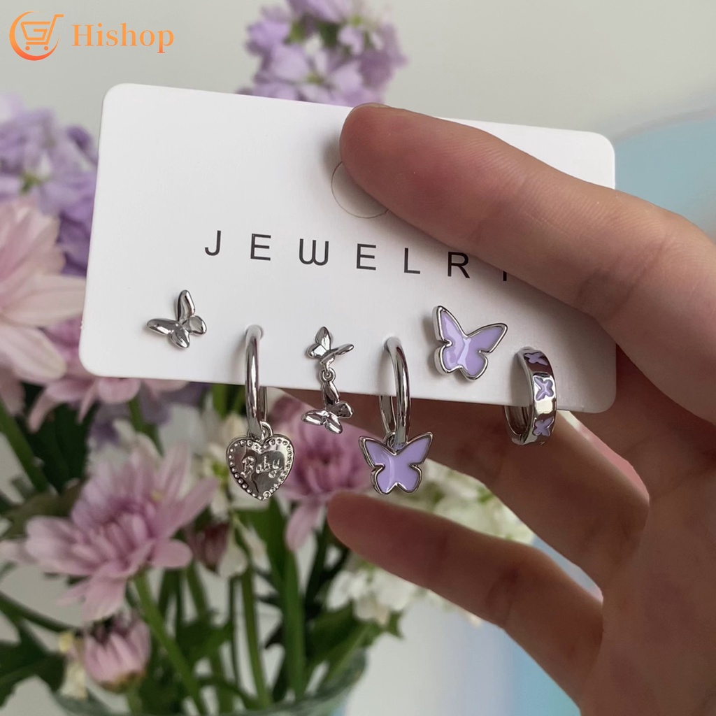 Pearl Resin Butterfly Earring Set Fashion Silver Tulip Bear Stud Earrings for Women Accessories Jewelry