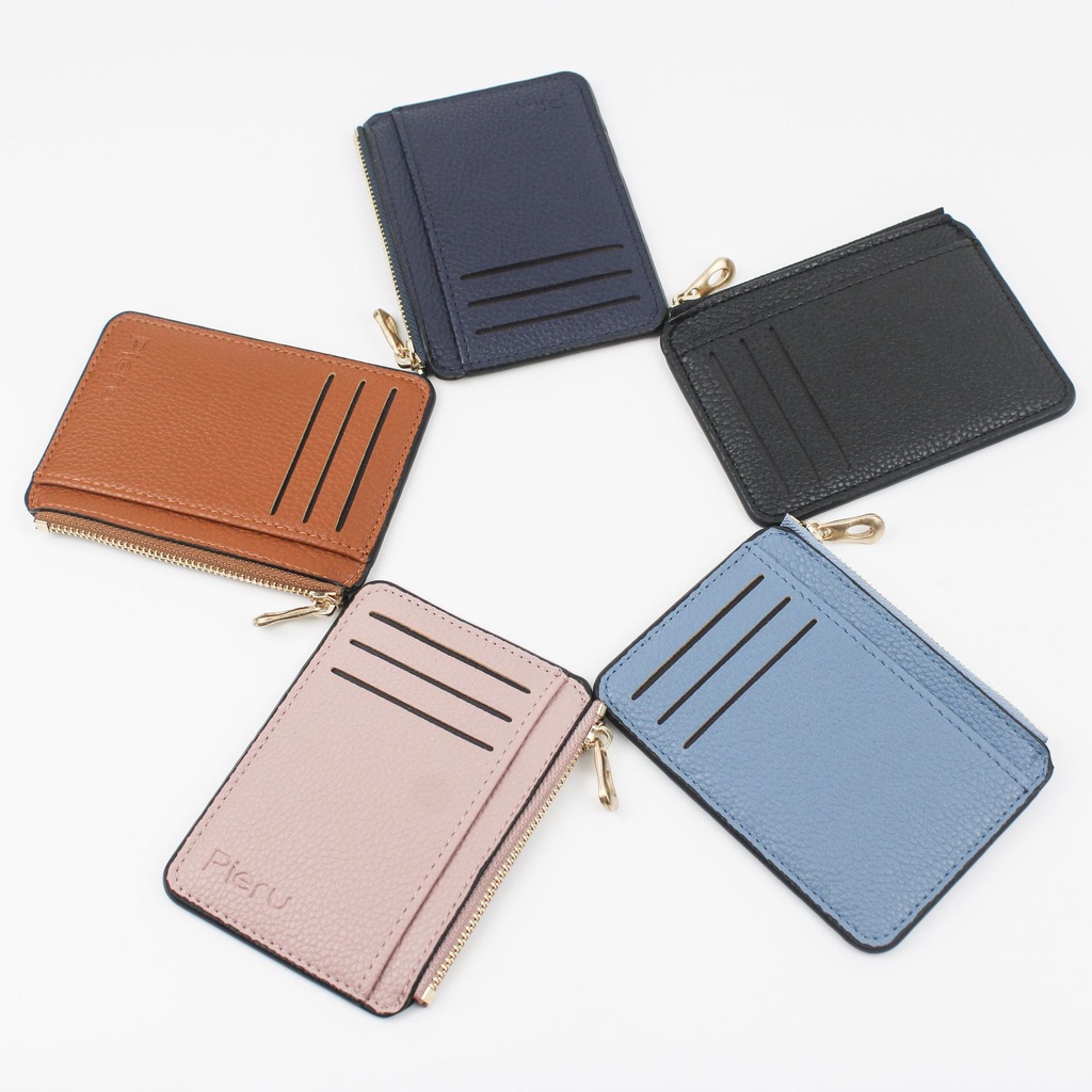 Men Wallet Solid Color Textured PU Zipper Card Holder Mini Coin Purse