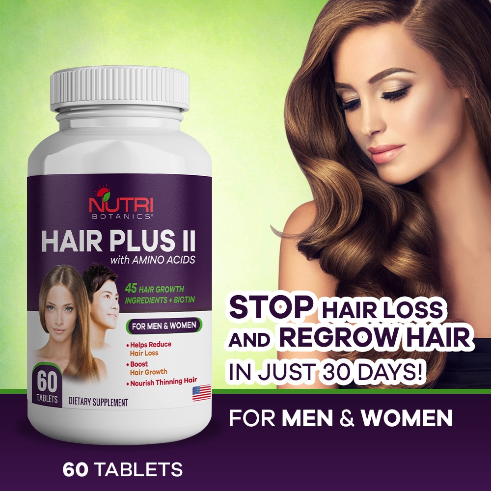 Hair Plus II with Amino Acid, Biotin - Hair Growth Supplement, 45 Hair Vitamin, Stop Hair Loss - Men & Women - 60 Tablet