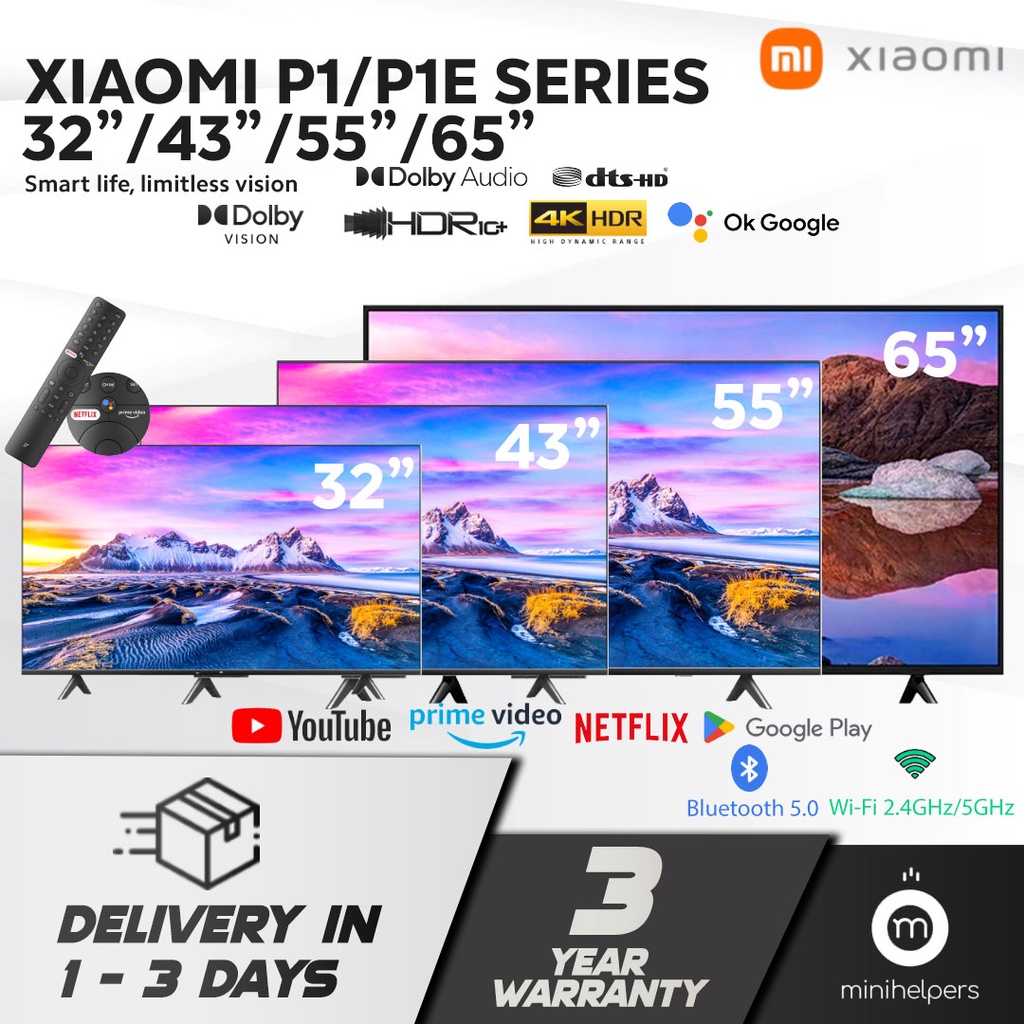 【3 YEAR OFFICIAL WARRANTY】READY STOCKS Xiaomi P1/P1E 32"/43"/55"/65" Smart Android TV with Netflix Google Playstore