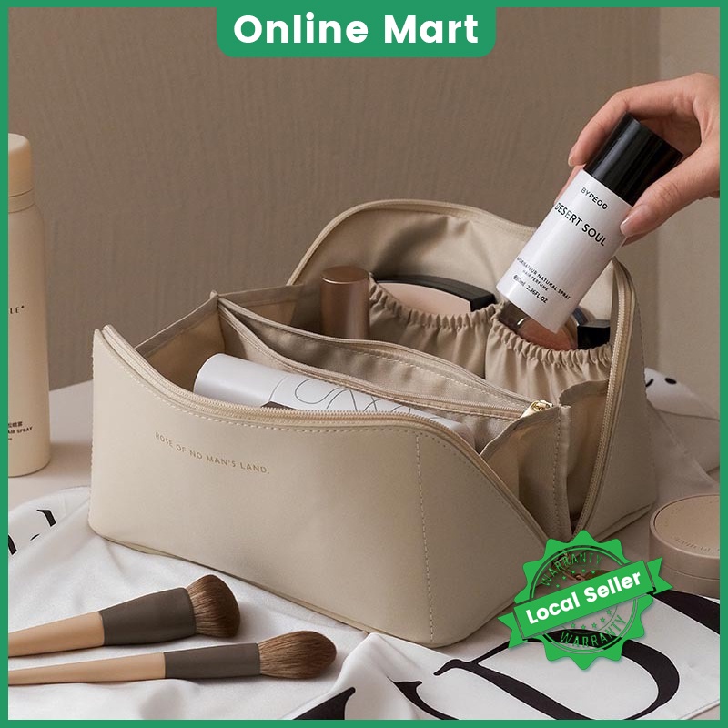 【SG Stock】Makeup Bag Travel Cosmetic Bag Large Capacity Makeup Organizer  for Travel Pouch Leather for Women