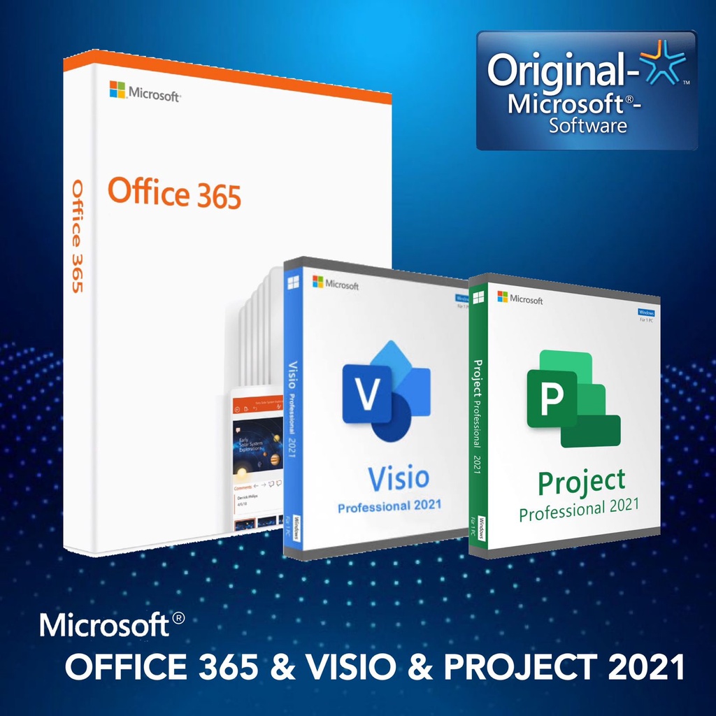 Microsoft Office 365 Pro Plus, Visio & Project 2021, 2019 and 2016 Professional - ORIGINAL AUTHENTIC PRODUCT KEY and ACC
