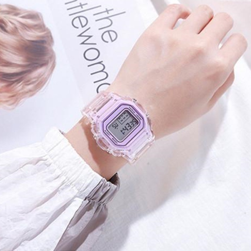 Transparent Square Electronic Watch Boys And Girls Fashion Multi Functional Sports Waterproof Alarm Clock