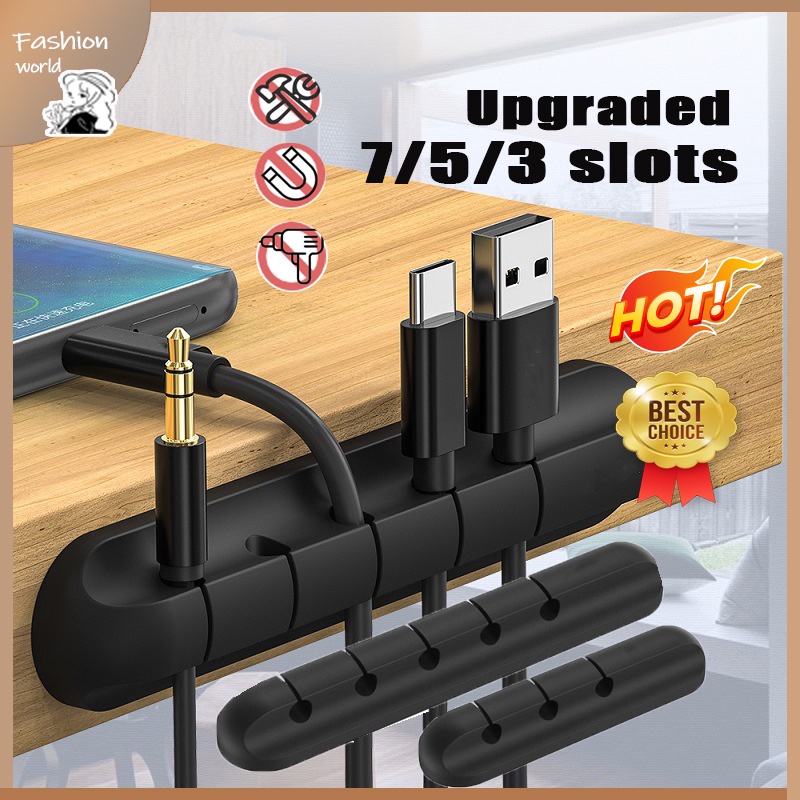 [Upgraded]?7 slots Silicone Cable Holder and Organiser, USB  Cable Winder Desktop Tidy Management for Desktop