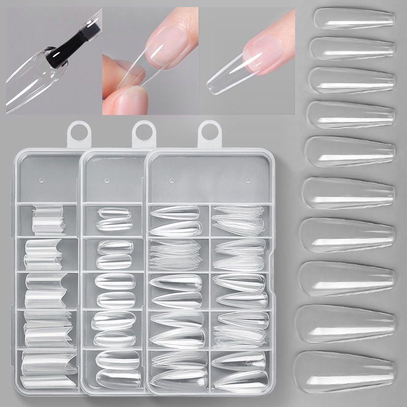 100pcs False Nail Tips Fake Nails Coffin Gel Nails Extension System Full Cover Short Nail Gel Tips Tool