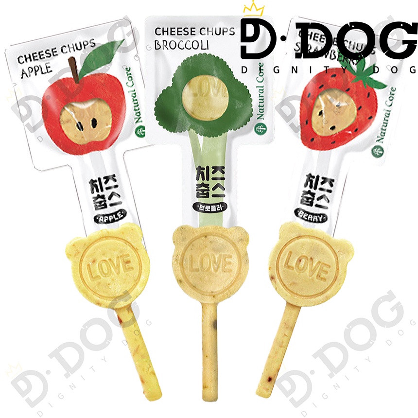 【 NATURAL CORE 】 치즈춥스 16g Dog Treats Cheese Chups Pet Lollipop Dogs Apple Candy 3 Flavors