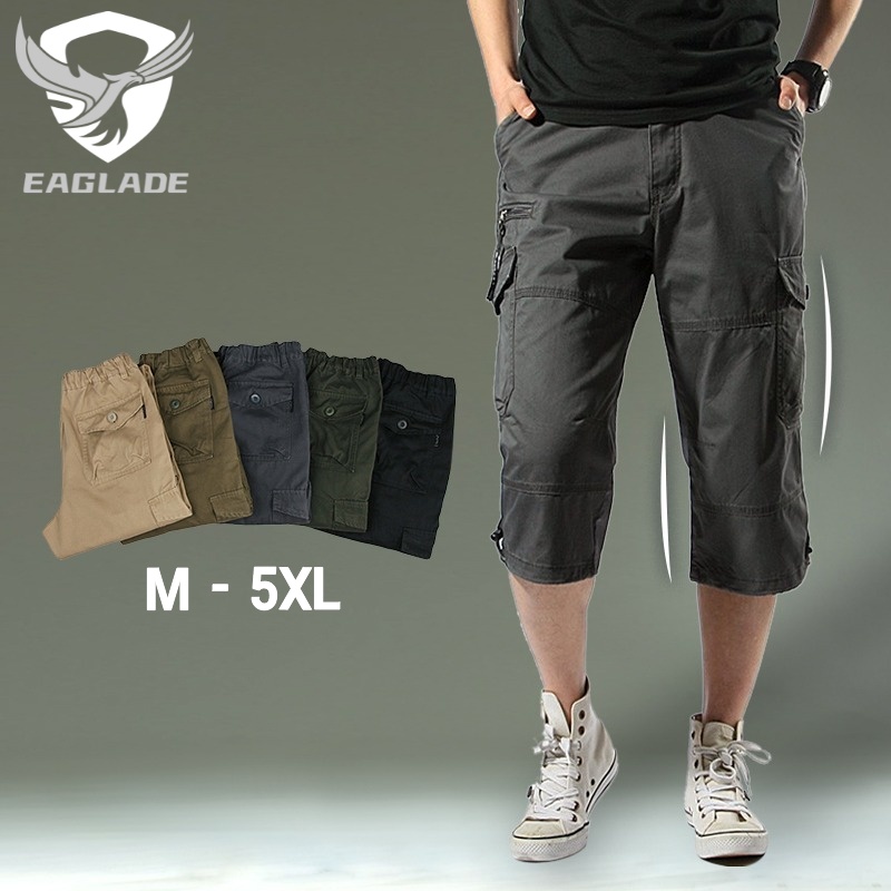 EAGLADE Cargo Pants Men Shorts S7-S/M-3XL 3/4 100% cotton Breathable Multi pockets