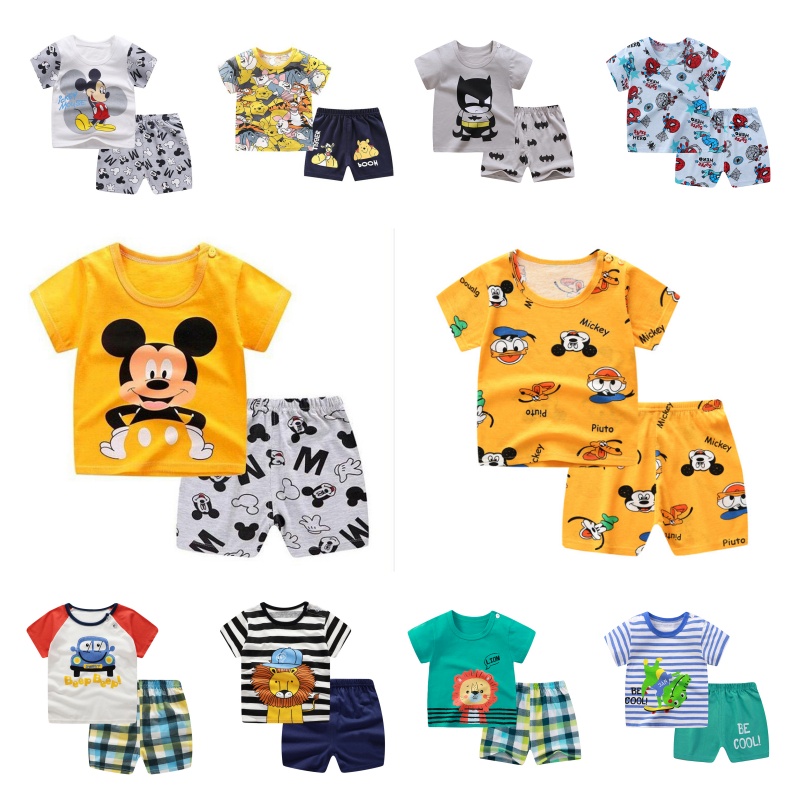 Summer Kids Boy Girl Cartoon Pattern Casual Top Shorts 2 Pcs/Set Clothing