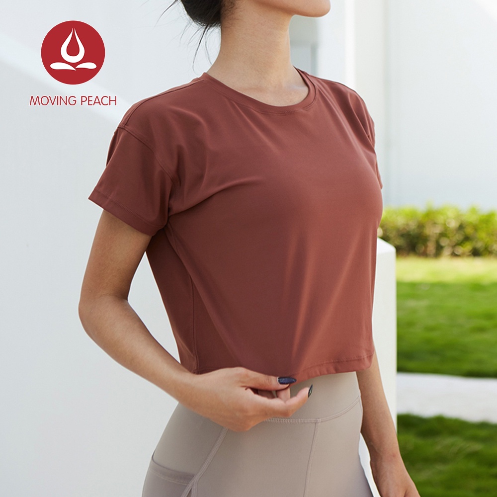 MOVING PEACH Women Fitness T-shirts Sexy Yoga Crop top Loose Quick dry Training Short sleeves BTQ