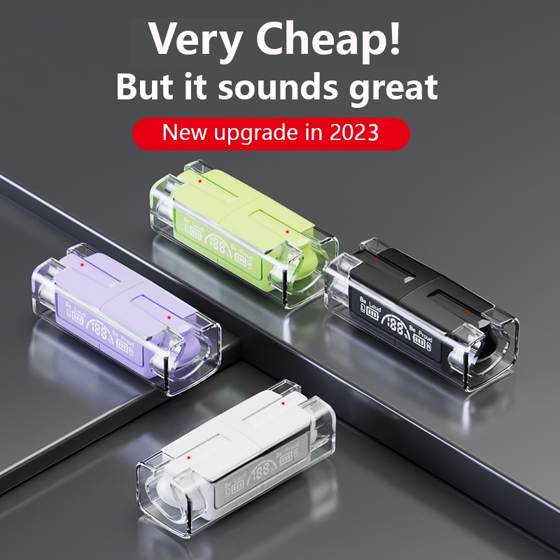 Bluetooth earphone stereo intelligent headset noise reduction headphone LED electricity display with transparent macaron charging box