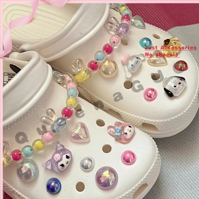 Cartoon cute Sanrio, Flashing Shoe Buckle, Bunny Bead Chain, Crocs Jibbitz set/charms/cute Jibbitz/DIY/Detachable Accessories
