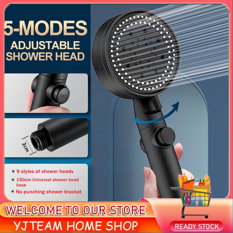 ??Ready Stock?? 5 Modes High Pressure Handheld Shower Bath Heads SPA Nozzle Bathroom Accessories Water Saving Adjustable Bathing Sprayer Showerhead with Pause 沐浴头