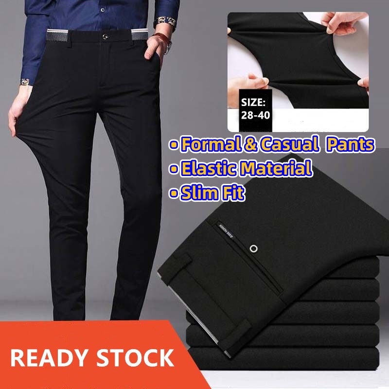 Men's Office Formal Pants Stretchable Slimfit Business Wear Casual Long Pant