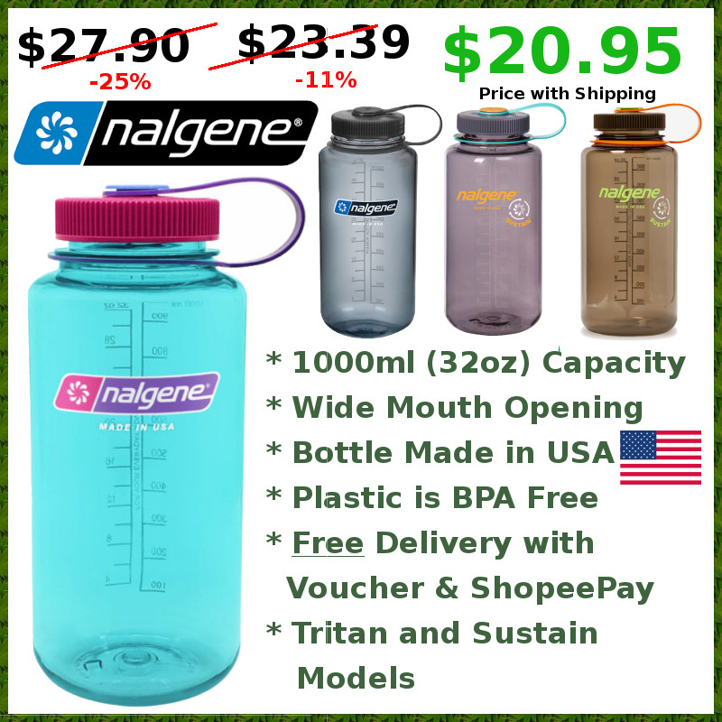 Nalgene 1l Water Bottles - Wide Mouth - Tritan - 32oz - Made in USA - Sustain & Regular Models