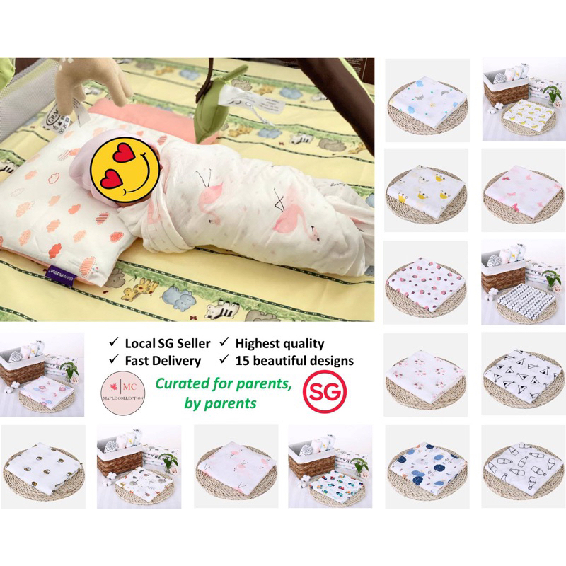 [SG] Muslin cotton newborn baby swaddle/blanket/towel