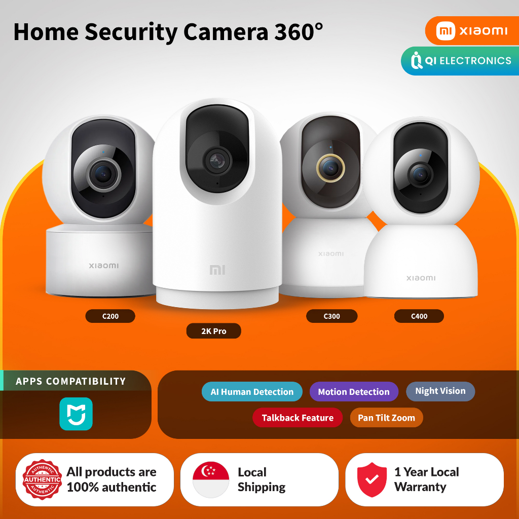 Xiaomi Mi Home Security Camera 360° C200 / C300 / C400 / 2K PRO CCTV WiFi Cam Full HD