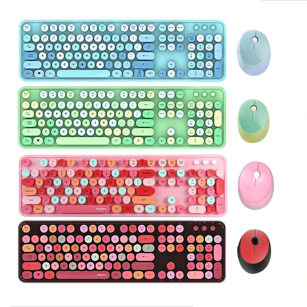 MOFII Sweet Wireless Keyboard and Mouse Set 104-Key Cute Office Vintage Round Typing Mechanical Feel Retro Kit