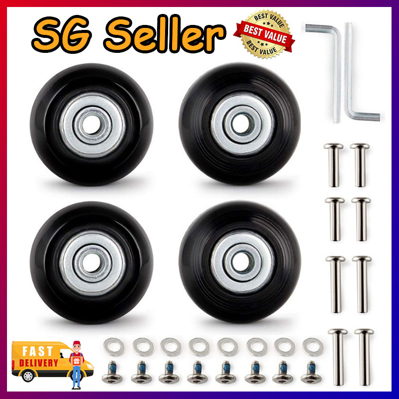[SG Seller] 4pc Luggage Wheel Luggage Suitcase Replacement Wheels OD 40mm/50mm Axles Deluxe Black with Screw Suitable for 18-26 inch suitcase Swivel Caster