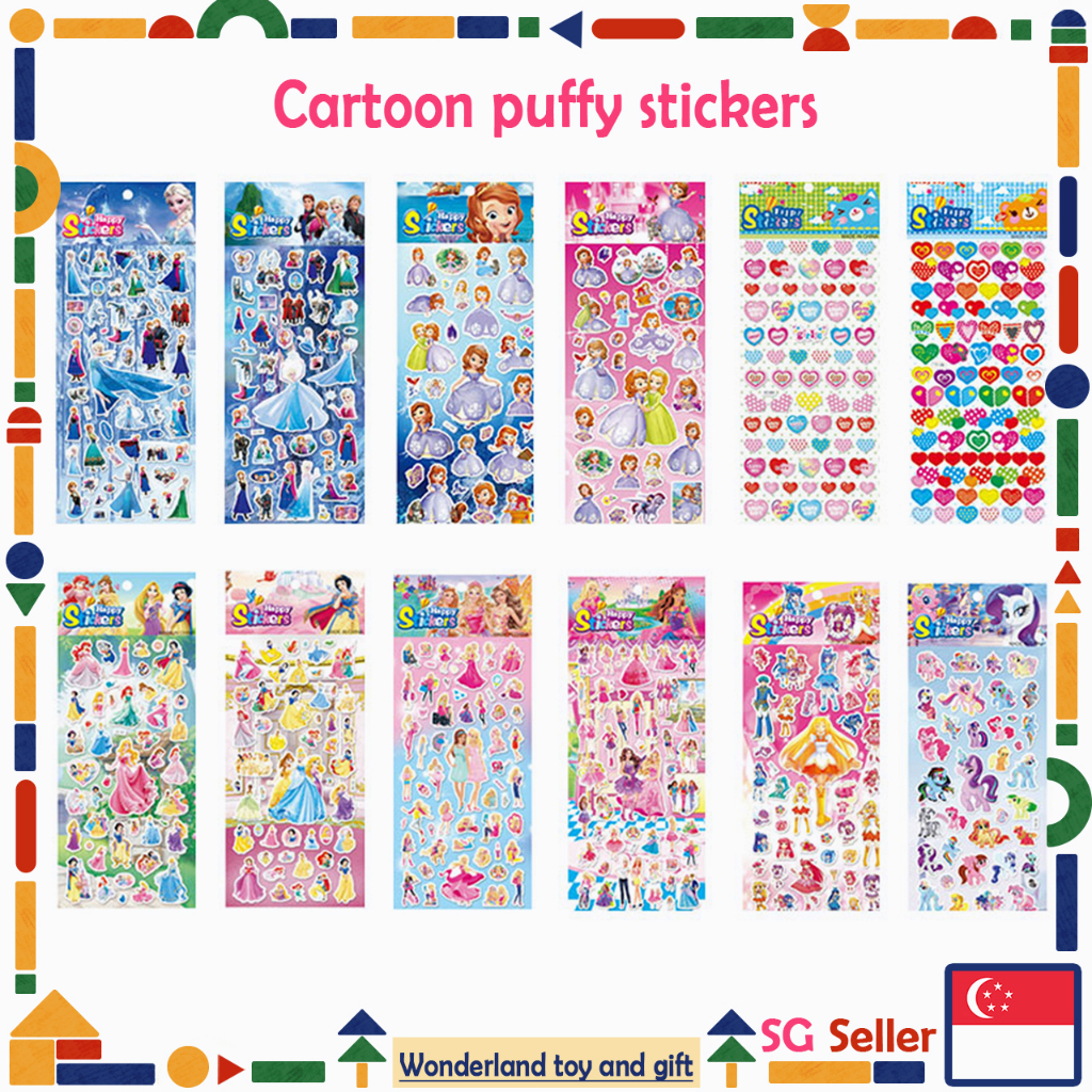 ?SG TOY?3D Cute Stickers Many Design Cartoon Puffy Kids Birthday Gift Kindergarten Reward Toys