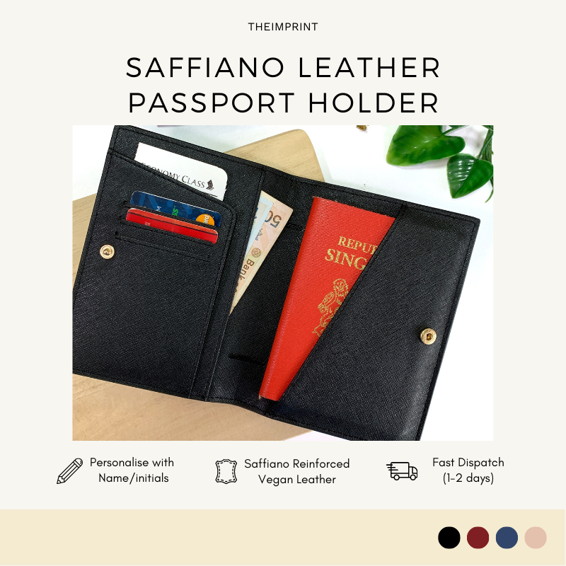 THEIMPRINT Personalised Saffiano Leather Passport Holder | Personalise With Name | Gifts 2023