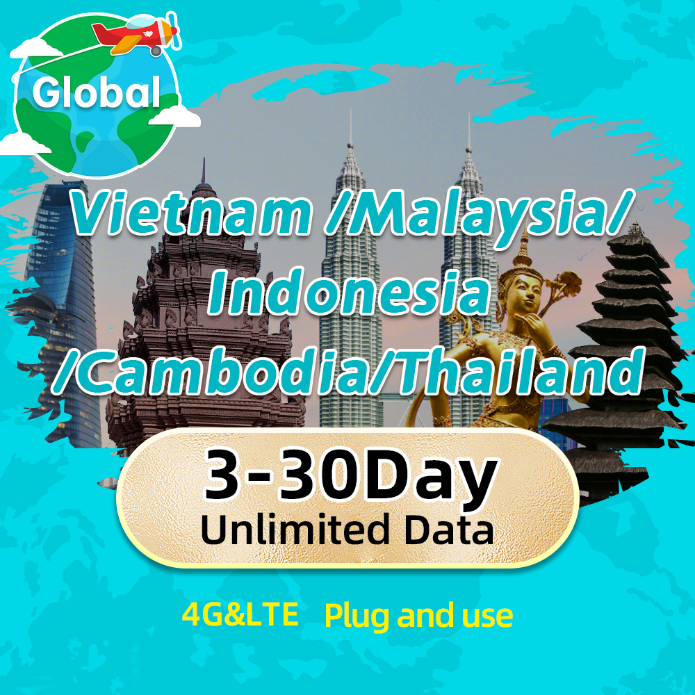 Malaysia+Vietnam+Indonesia+Cambodia+Thailand Sim card Unlimited Data 4G Operator Data Roaming For Travel