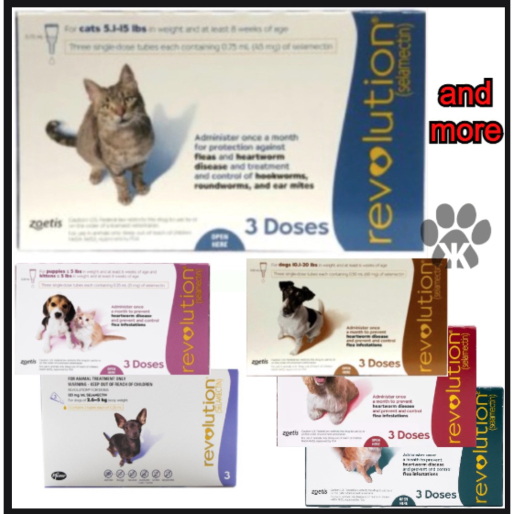 Revolution for cats  and dogs too (3doses) at least 15-18 mths to expiry
