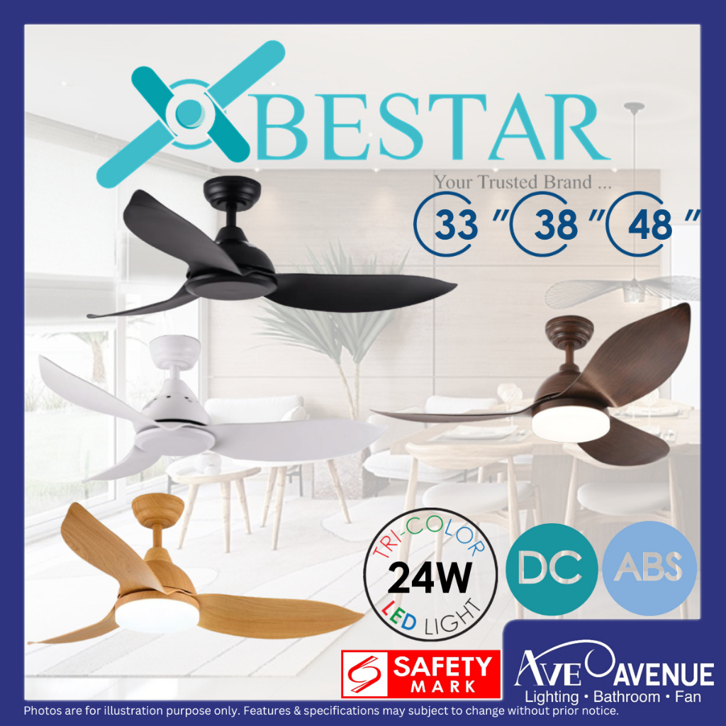 BESTAR RAPTOR DC Motor 3 Blade Ceiling Fan with 3 Tone LED Light Kit and Remote Control
