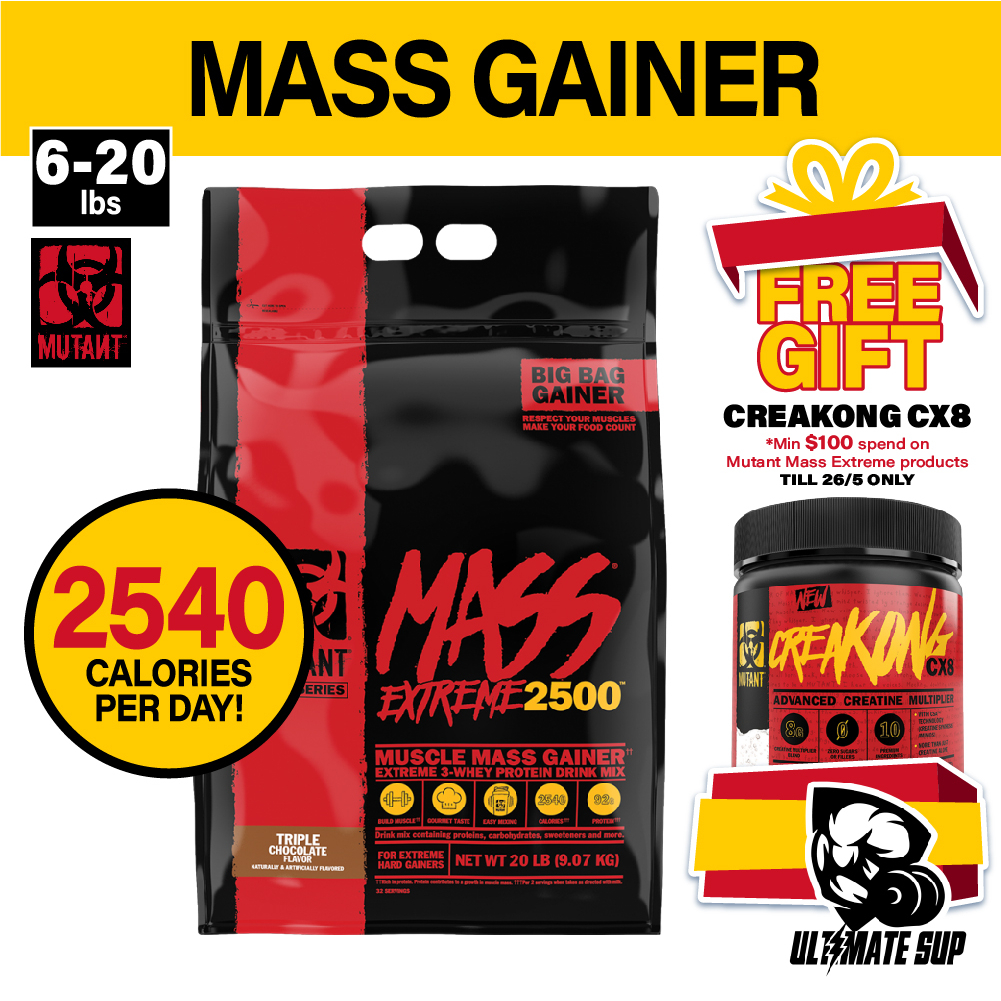 Mutant MASS EXTREME 2500, Muscle Mass Gainer, Whey Protein with high calories for extreme hard gainer, 6-12-20 lbs