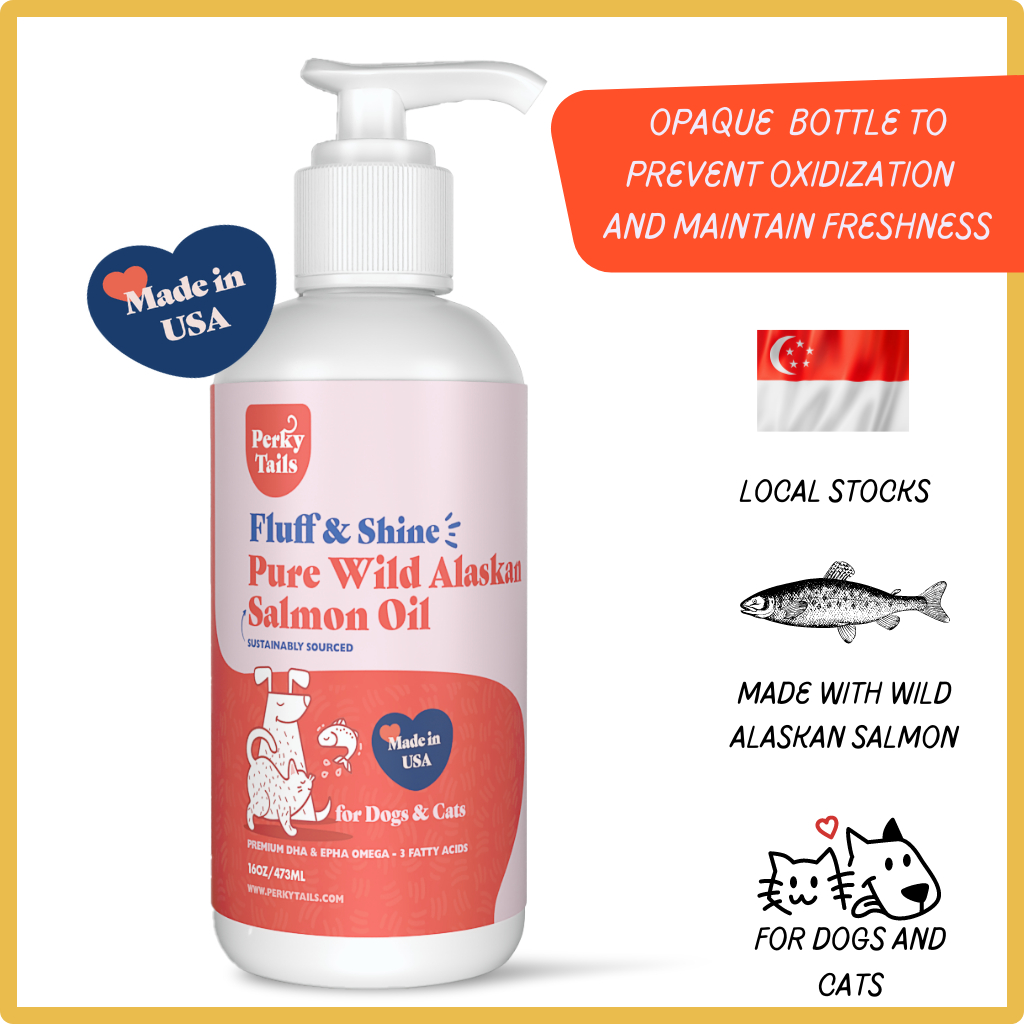 Perkytails Wild Alaskan Salmon Oil Cat and Dog Supplement - Omega 3 Fish Oil - Skin Coat Pet Supplement - 8oz/16oz