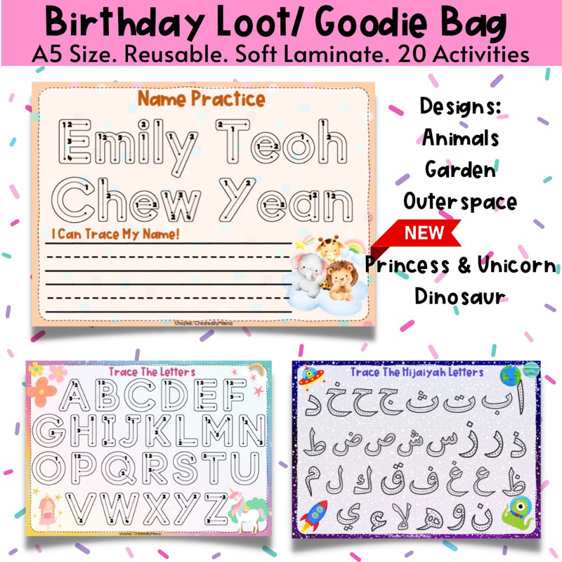 BIRTHDAY GOODIE BAG NAME TRACING