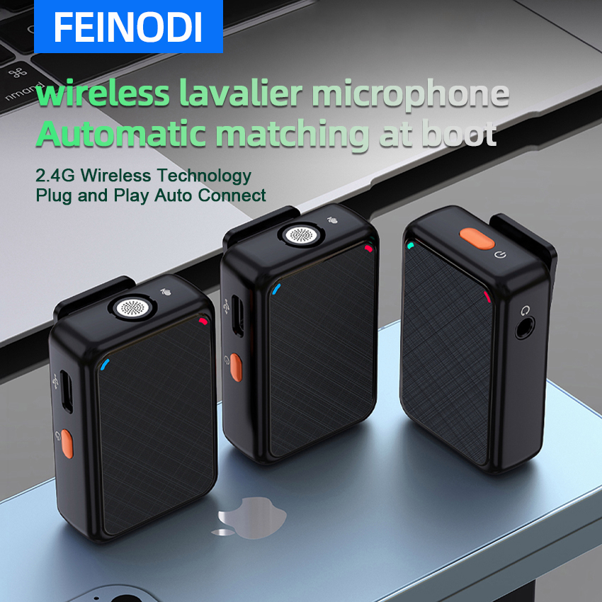 FEINODI Wireless Lavalier Microphone Portable Audio Video Recording Lapel Mic For i-Phone Android DSLR Camera Vlog Live