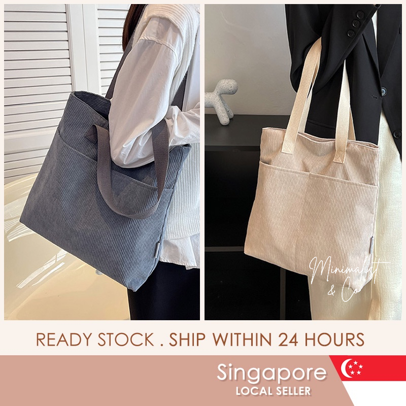 [SG SELLER] 2 Colors - Pastel Korea Canvas Tote Bag Fits A4 Laptop With Zip Plain Basic
